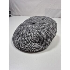 VTG Kangol Hat Flat Cap Fitted Mens M Gray Herringbone Wool Tweed Lined Winter